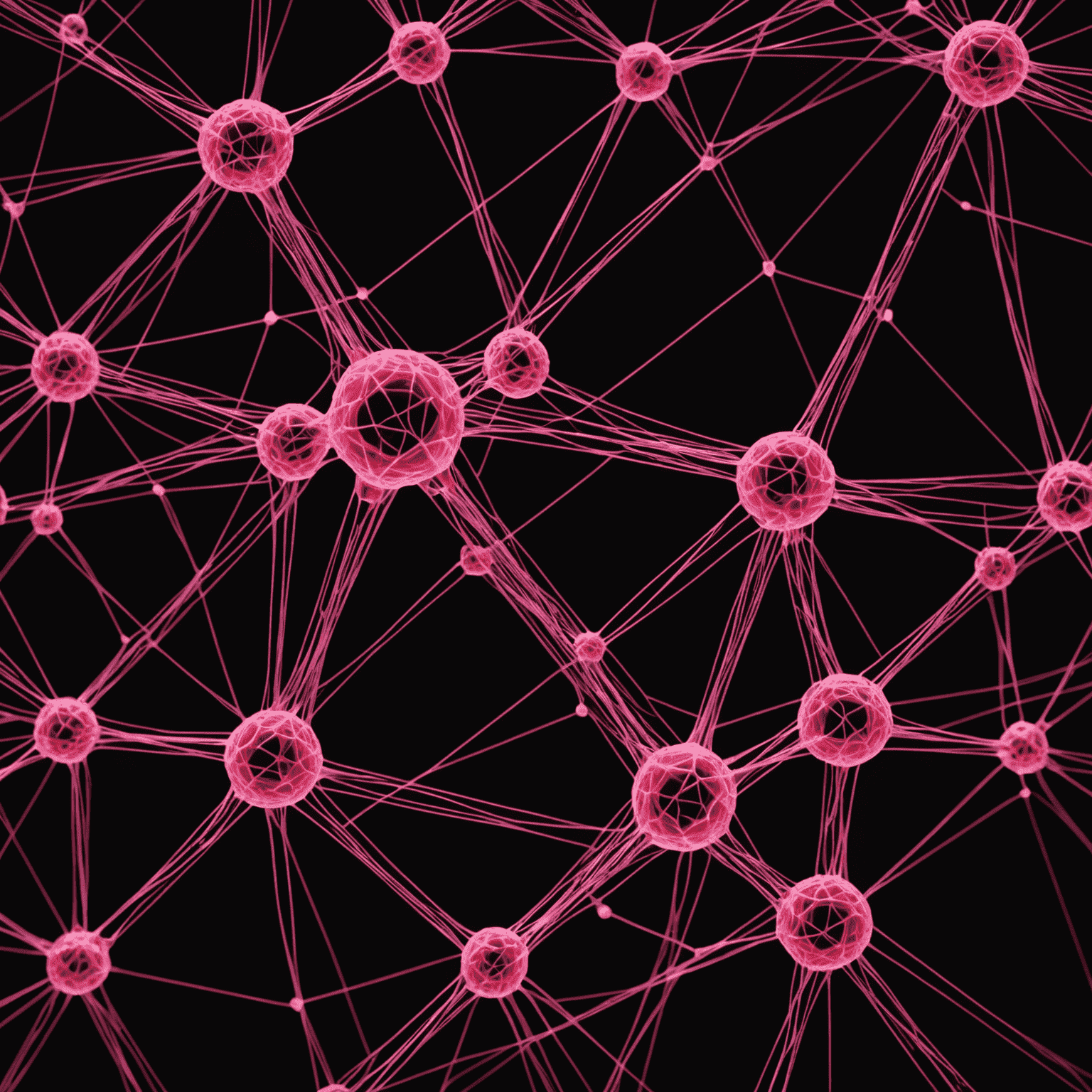 Imagen conceptual de una red neuronal artificial con conexiones brillantes en tonos rojos y rosas sobre fondo negro, simbolizando la inteligencia artificial avanzada