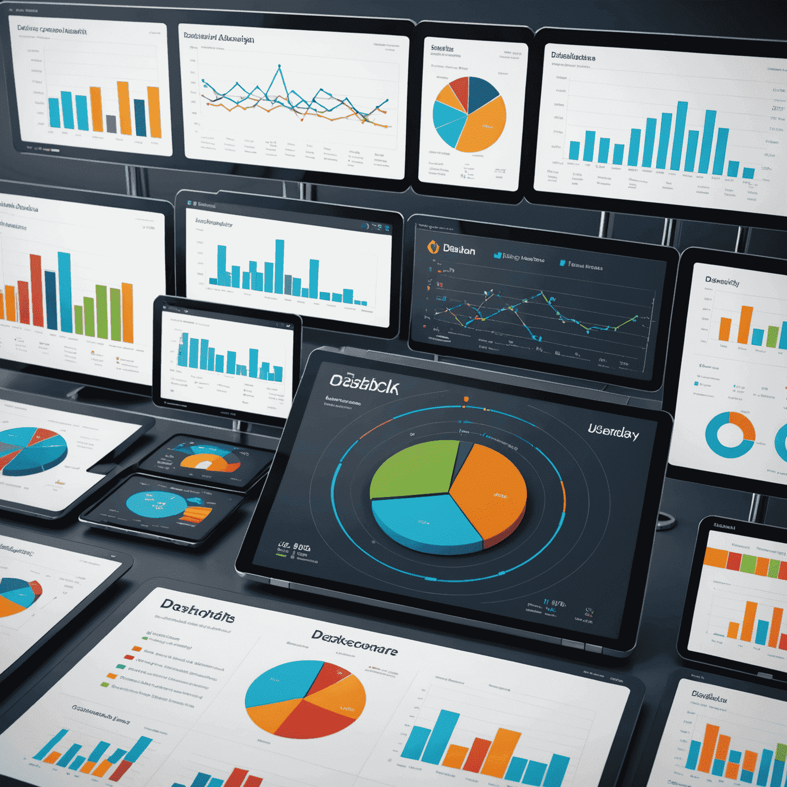 Visualización de datos complejos, gráficos y dashboards interactivos representando el análisis avanzado de datos