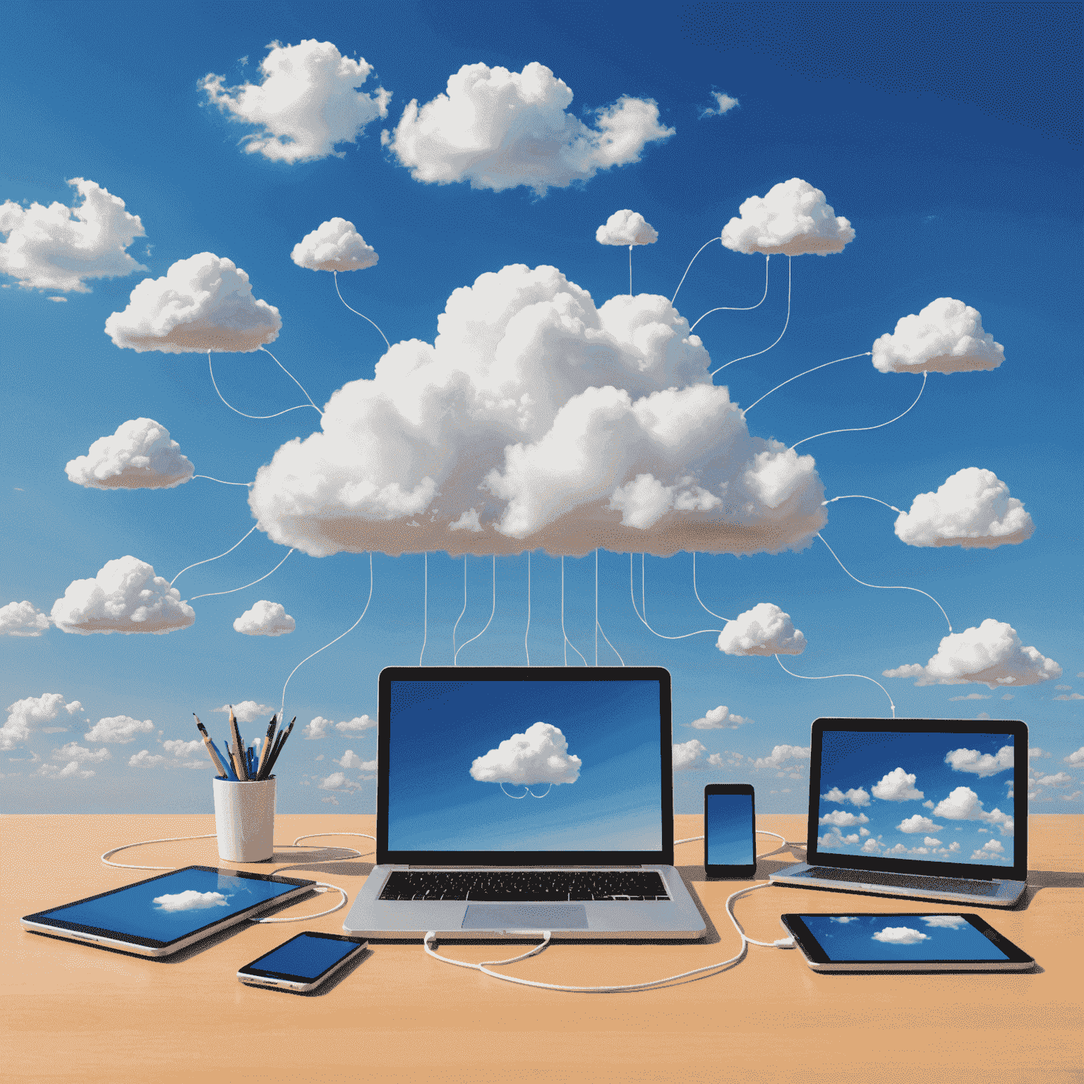 Imagen mostrando una nube conectada a varios dispositivos, representando el concepto de cloud computing